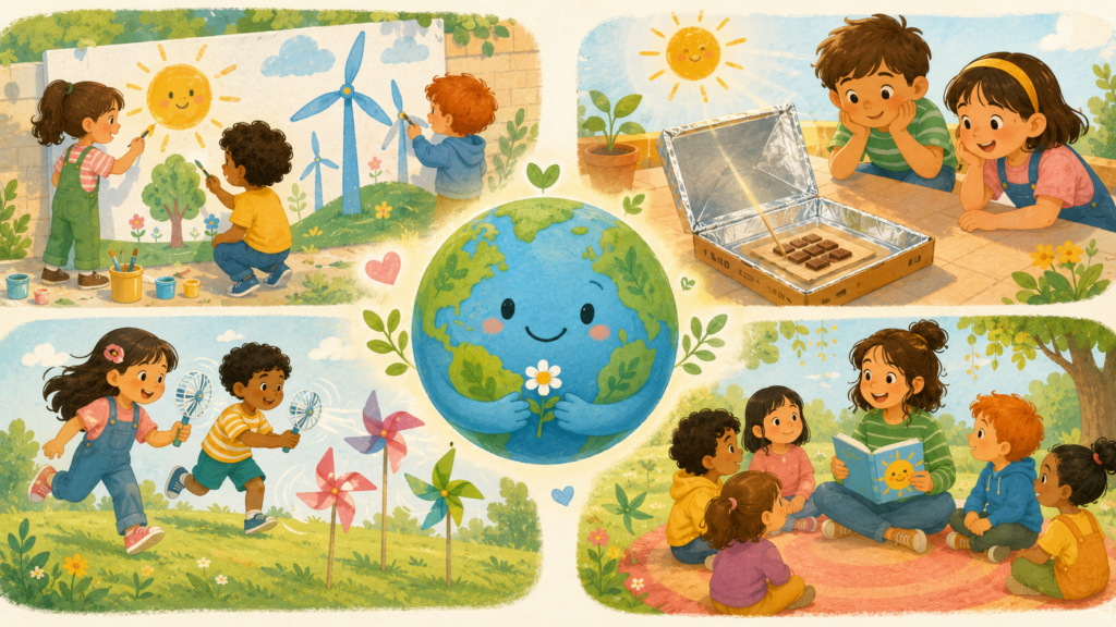 Cuatro actividades para celebrar el Día de la Tierra con niños: mural, horno solar, molinillos y cuentacuentos